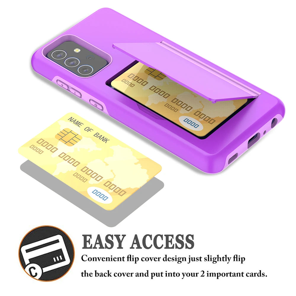 Credit Card Holder Flip Case for Samsung Galaxy A52 5G 4G Wallet, 3-Card ID Slot, Hidden Pocket Case for A72 4G 5G Cover Coque