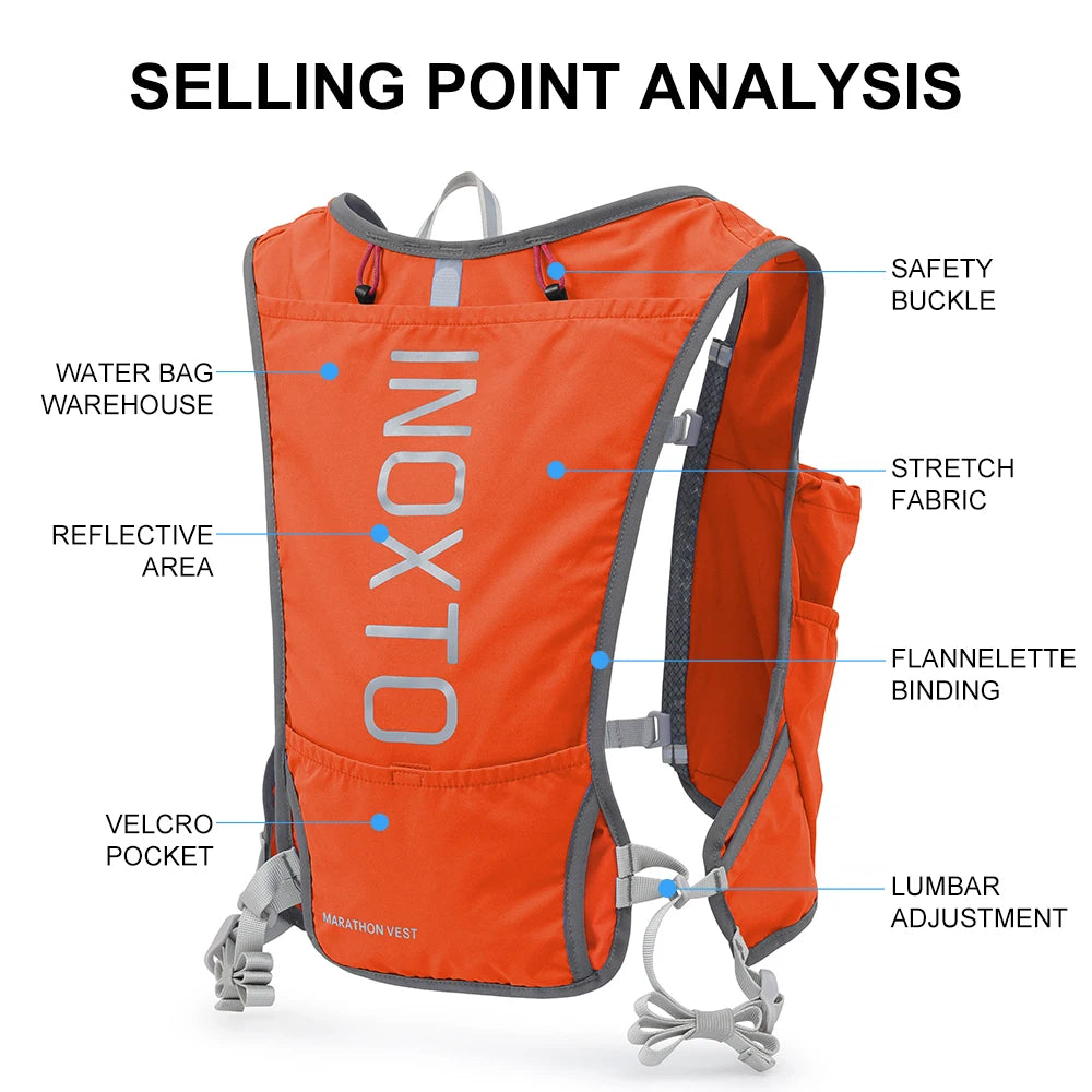 Quick-drying running backpack 5L, ultra-light hydrating vest mountain bike bag, breathable, 1.5L water bag 250ML water bottle