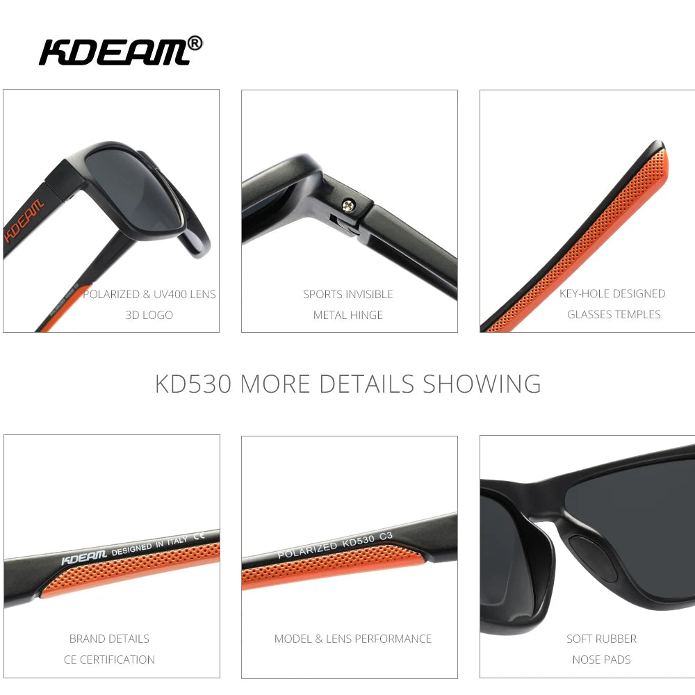 KDEAM Photochromic And Polarized Unisex Sunglasses Square UV400 Shades Mirrored Glasses For Driving Hiking Camping Fishing