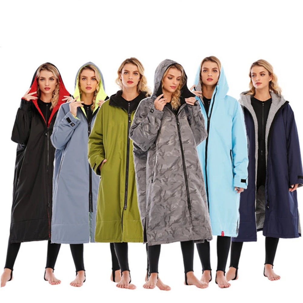 Waterproof Surf Changing Robe Outdoor Coat Lamb Wool Jacket Hooded Cloak Beach Surfing Pool Lining Anorak Raincoat Unisex