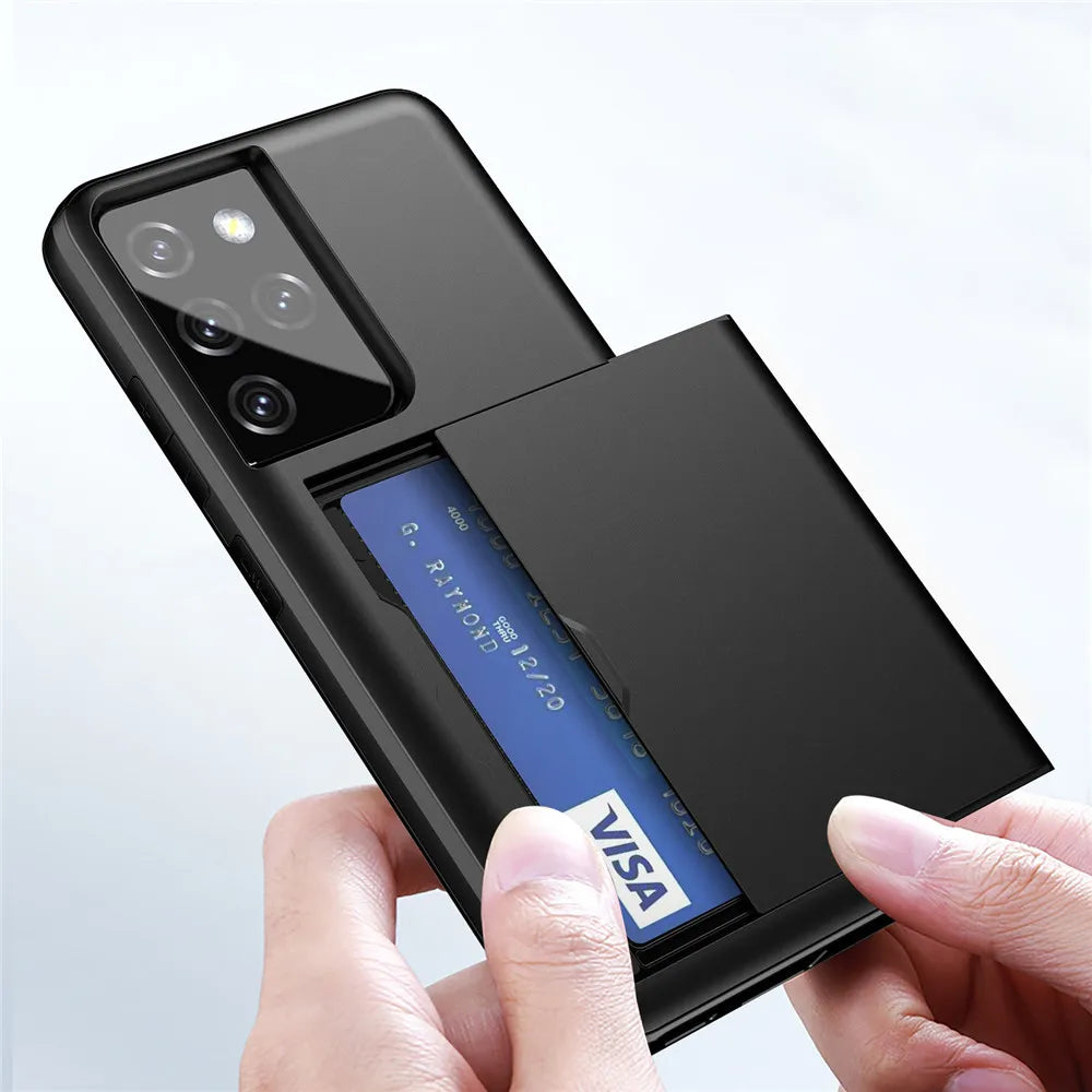 Sliding Door Case with Hidden Pocket Card Slots, Anti-Scratch Case for Samsung Galaxy S21 Ultra Plus, S21 fe Fan Edition, S21 +