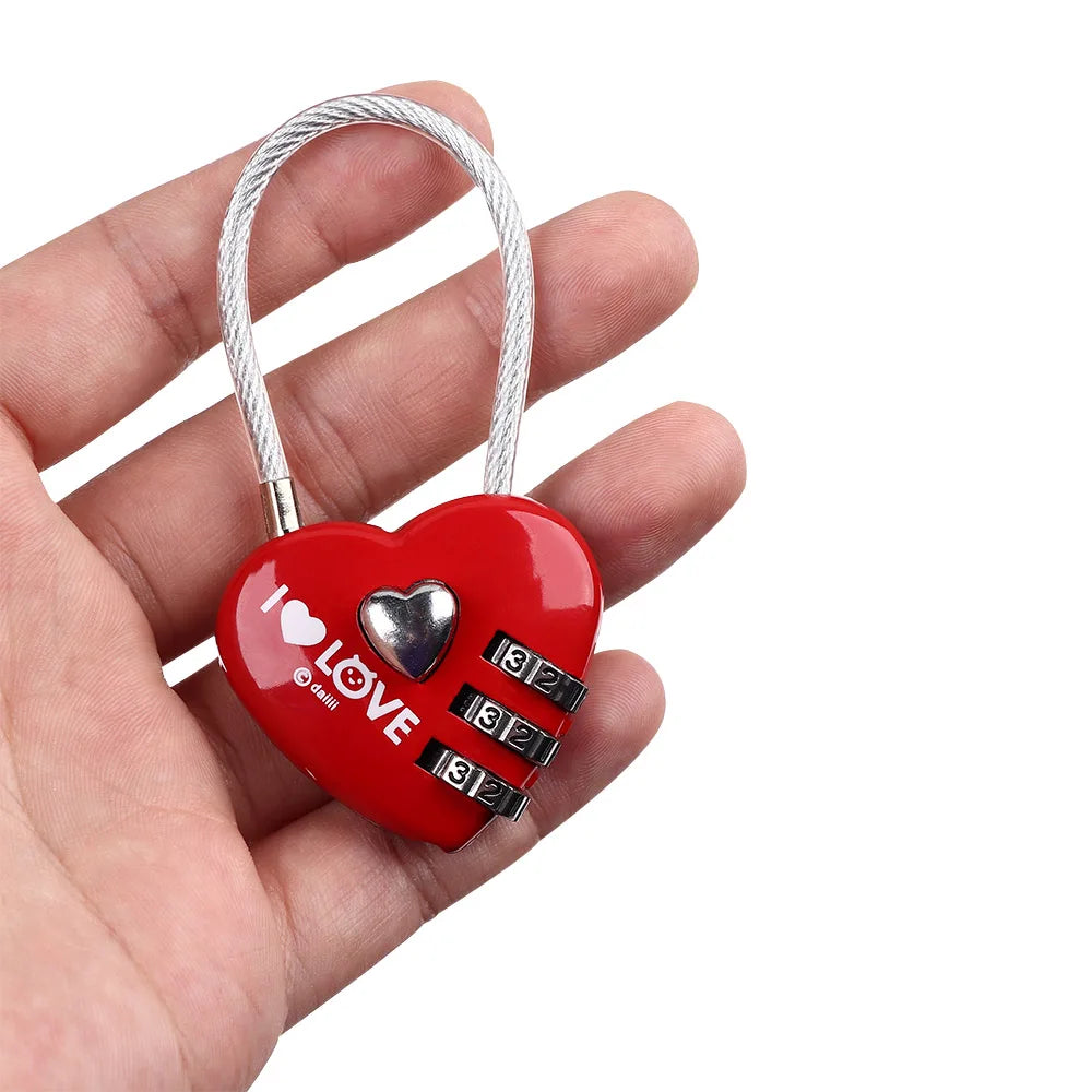 1pcs Mini Heart Shaped Padlock 3 Digits Password Love Lock Travel Luggage Padlock