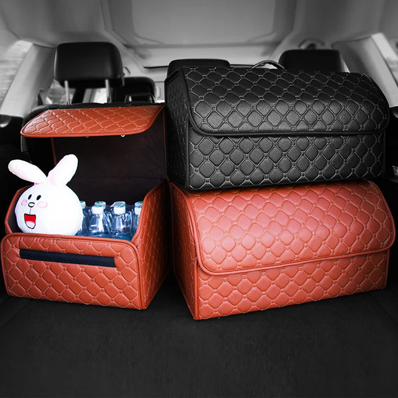 Car Trunk Organizer Bag Collapsible Storage Box PU Leather Storage Bag Car Trunk Stowing Tidying for Auto Cars SUV