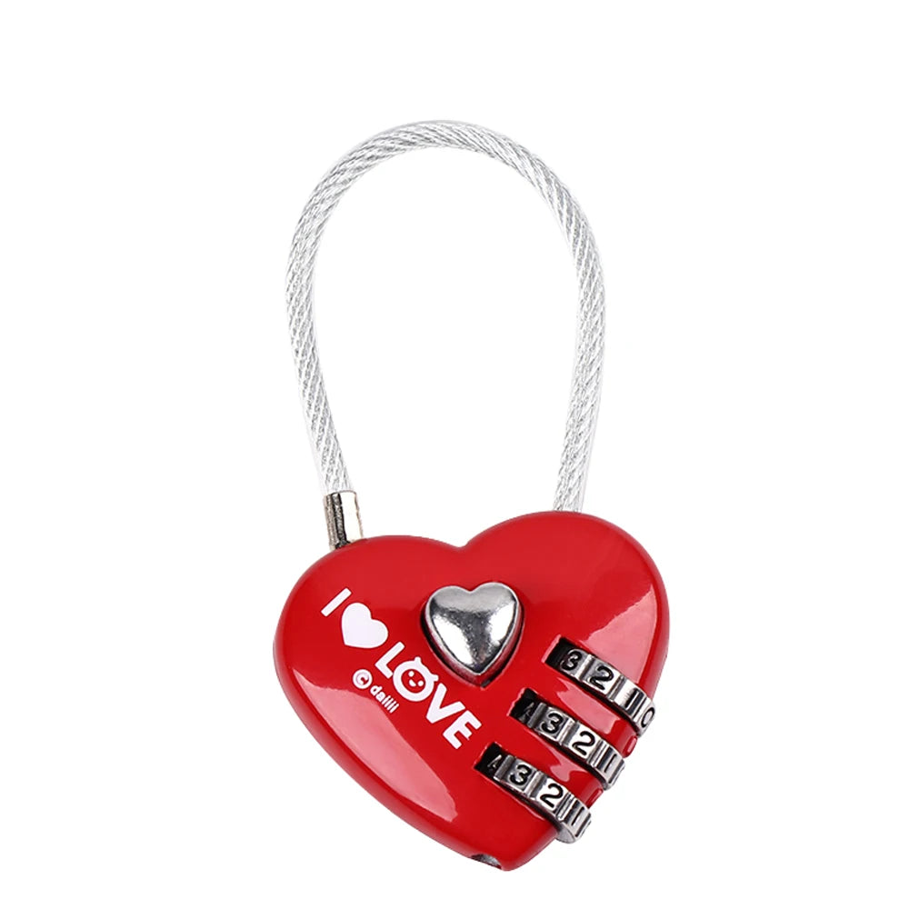 1pcs Mini Heart Shaped Padlock 3 Digits Password Love Lock Travel Luggage Padlock