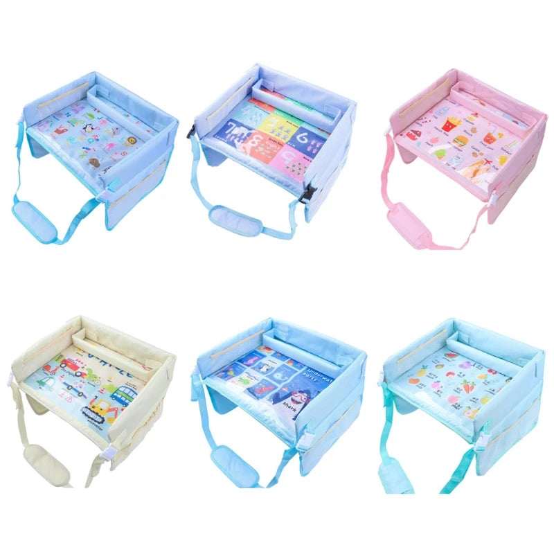 Kids Travel Tray Toddler Car Seat Lap Table Art Supplies Storage Pockets Waterproof For Baby Children Drawing Writing