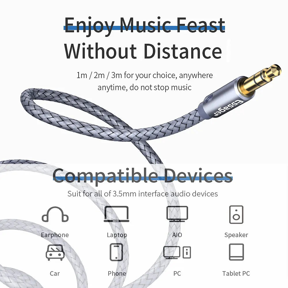 Essager Headphone Extension Cable Jack 3.5mm Audio Aux Cable 3.5 mm Female Splitter Speaker Extender Cord For Earphone Adapter