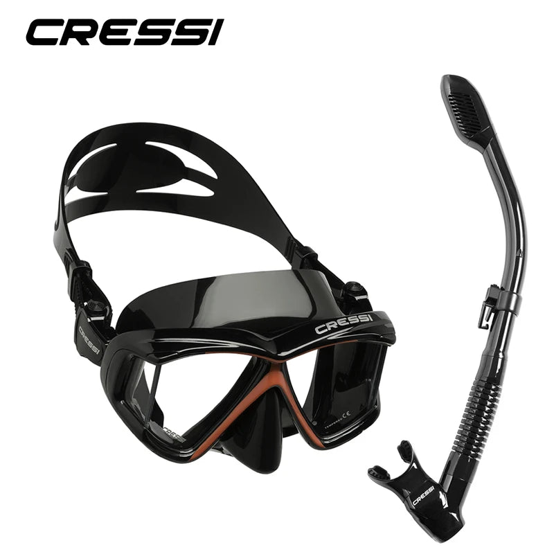 Cressi Diving Swimming Mask Snorkeling Set Scuba Snorkel Silicone Skirt Four-Lens Panoramic for Adults Pano4 Dry