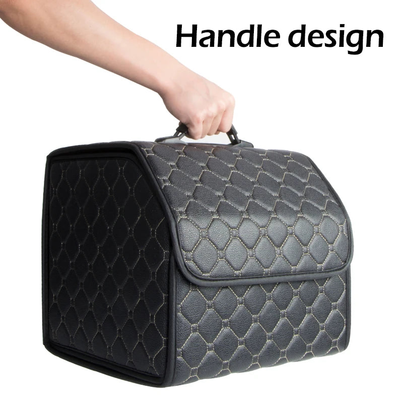 Car Trunk Organizer Bag Collapsible Storage Box PU Leather Storage Bag Car Trunk Stowing Tidying for Auto Cars SUV