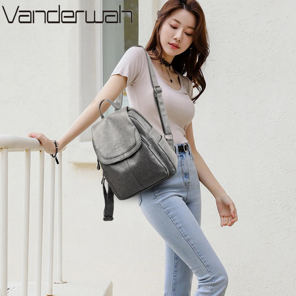 Women Large Capacity Backpack Purses High Quality Leather Female Vintage Bag School Bags Travel Bagpack Ladies Bookbag Rucksack