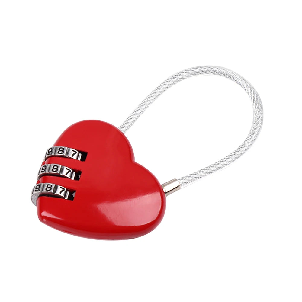 1pcs Mini Heart Shaped Padlock 3 Digits Password Love Lock Travel Luggage Padlock