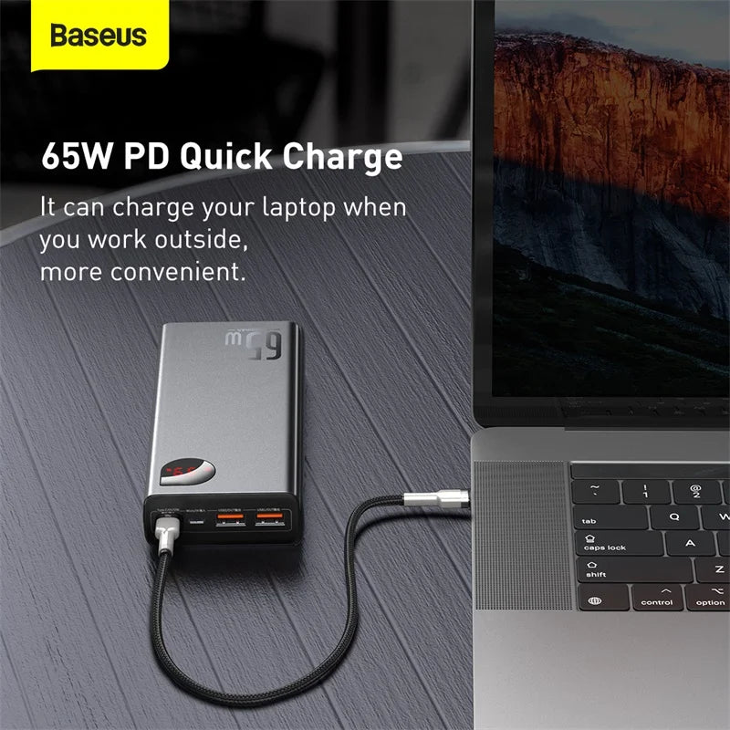 Baseus 65W Power Bank 20000mAh Portable Charging Powerbank Mobile Phone External Battery PD QC 3.0 Charger 22.5W Poverbank 20000