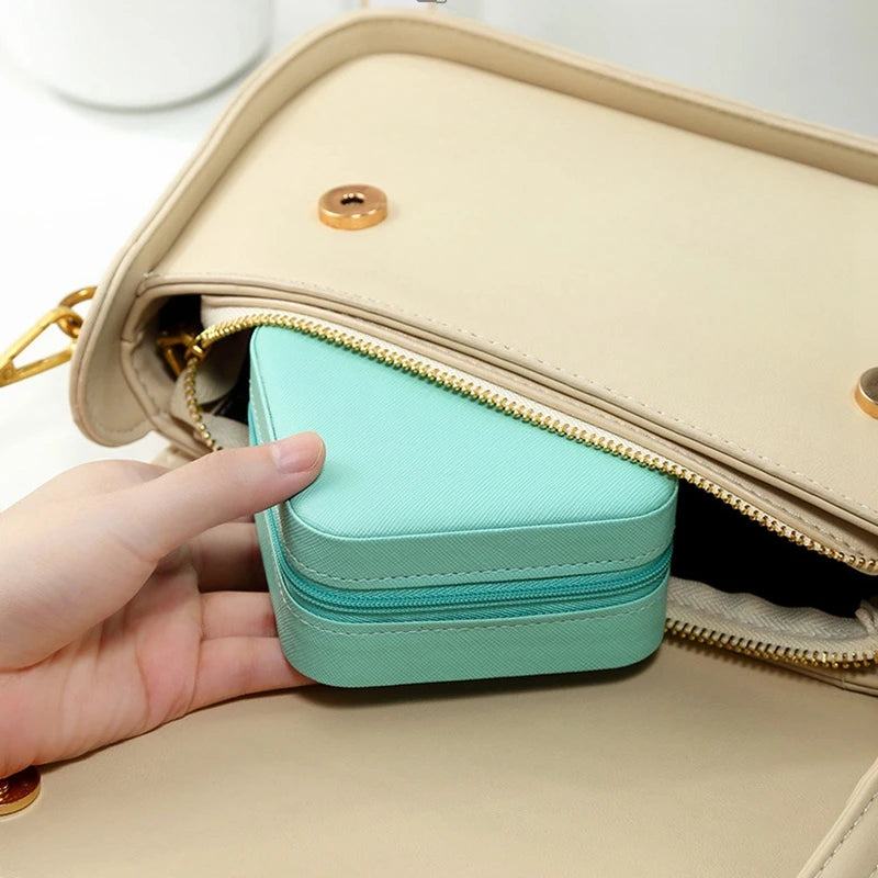 Mini Jewelry Storage Box Portable Home Travel Earrings Necklace Storage Case for Women Ring Organizer PU Leather Display Case