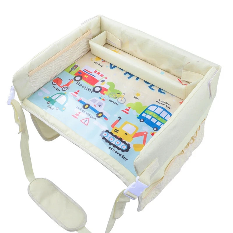 Kids Travel Tray Toddler Car Seat Lap Table Art Supplies Storage Pockets Waterproof For Baby Children Drawing Writing