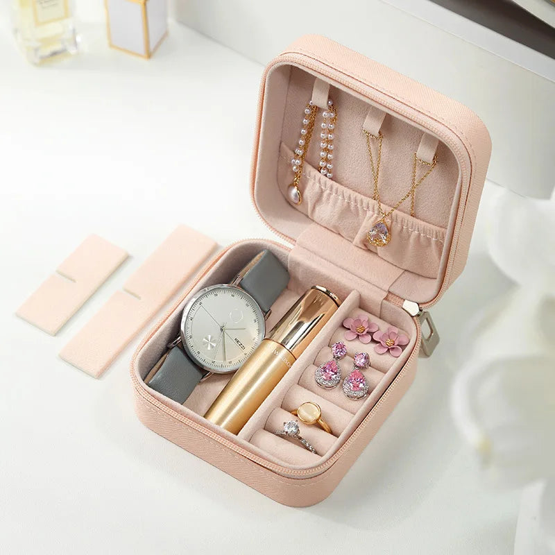 Mini Jewelry Storage Box Portable Home Travel Earrings Necklace Storage Case for Women Ring Organizer PU Leather Display Case