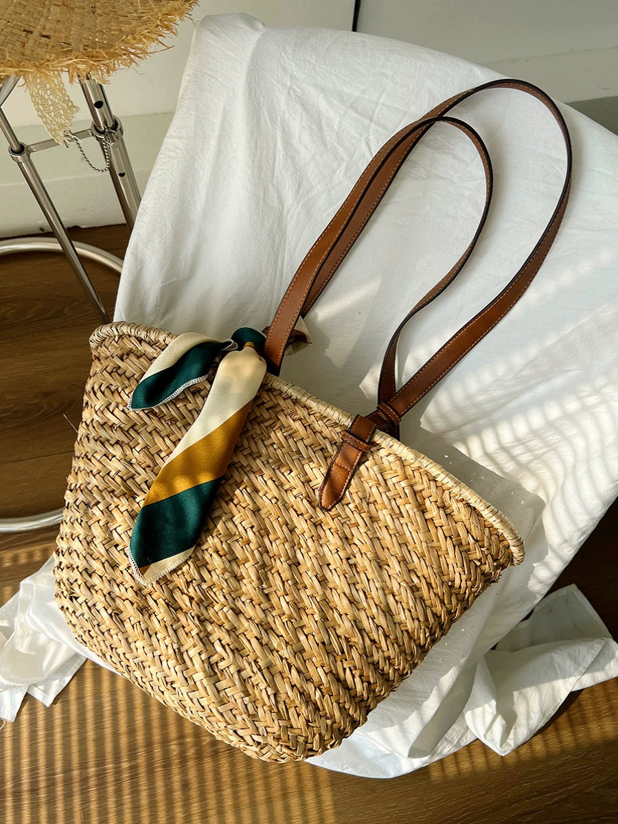 French Vacation Style Handmade Shoulder Straw-Weaved Bag