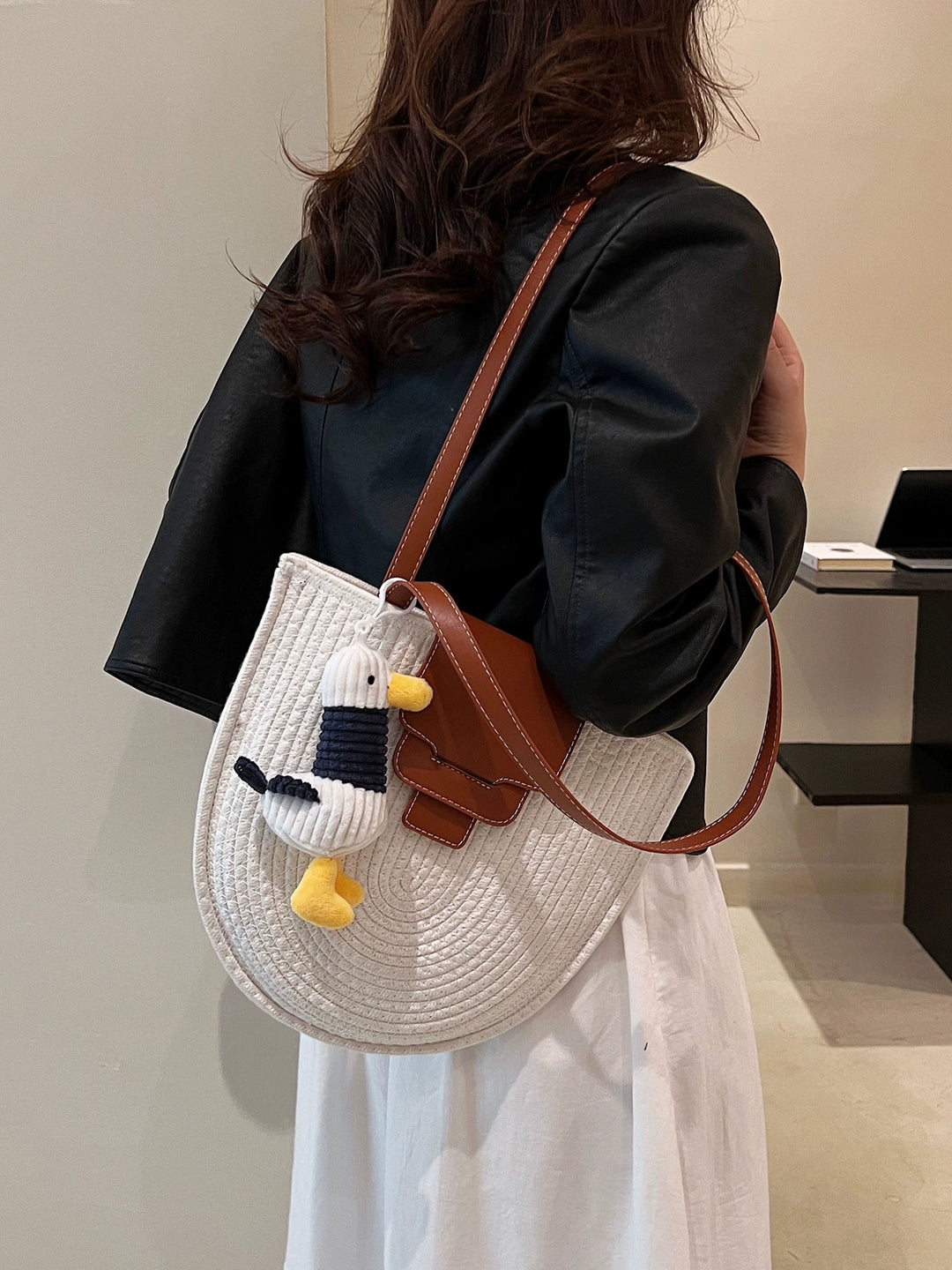 Bag Female French Retro Semicircle Travel Straw Woven Bag