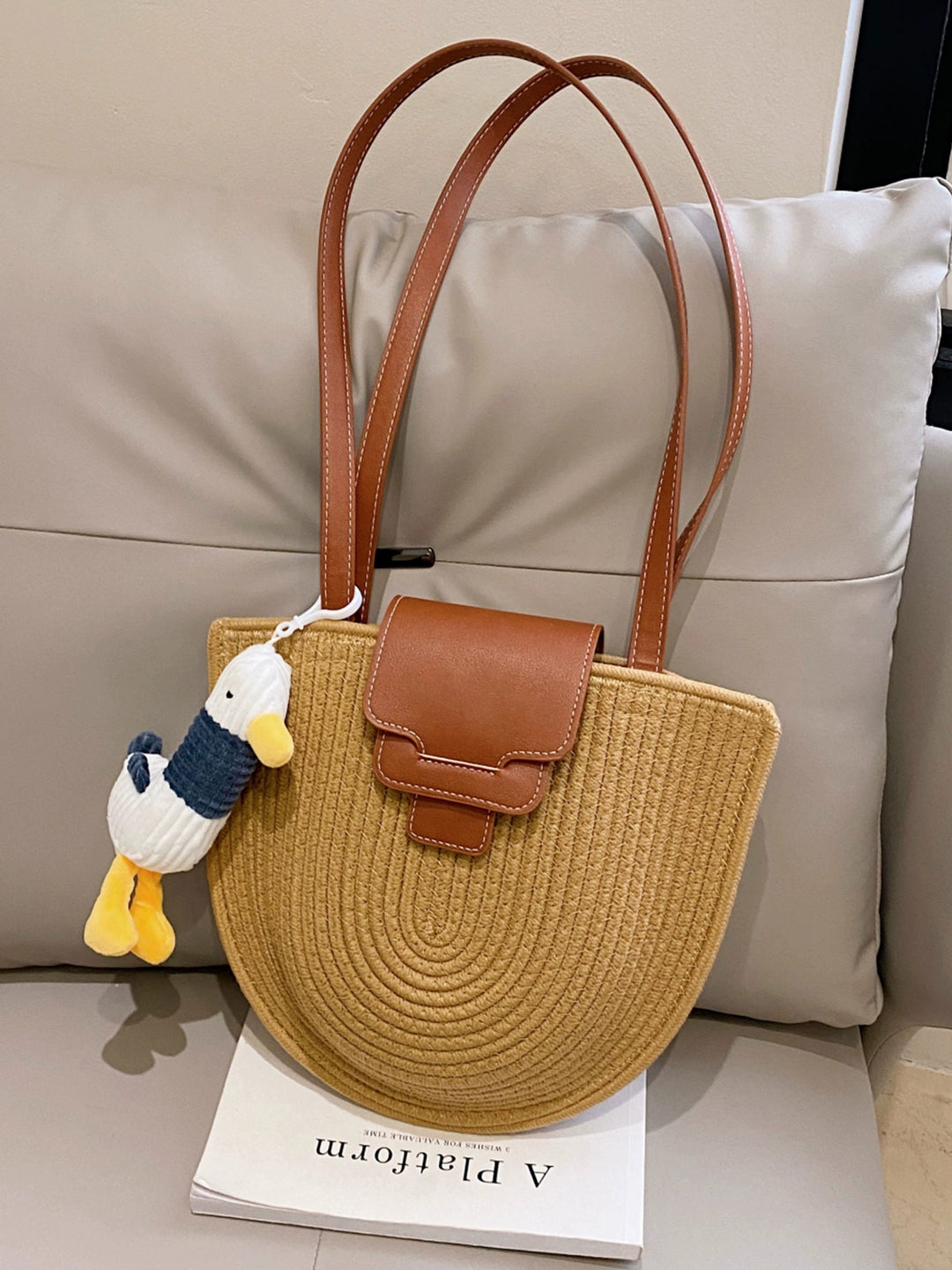 Bag Female French Retro Semicircle Travel Straw Woven Bag