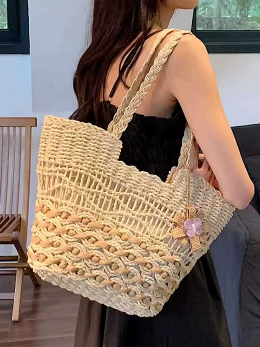 Bag Women's Seaside Holiday Satchel Shoulder Straw-Weaved Bag