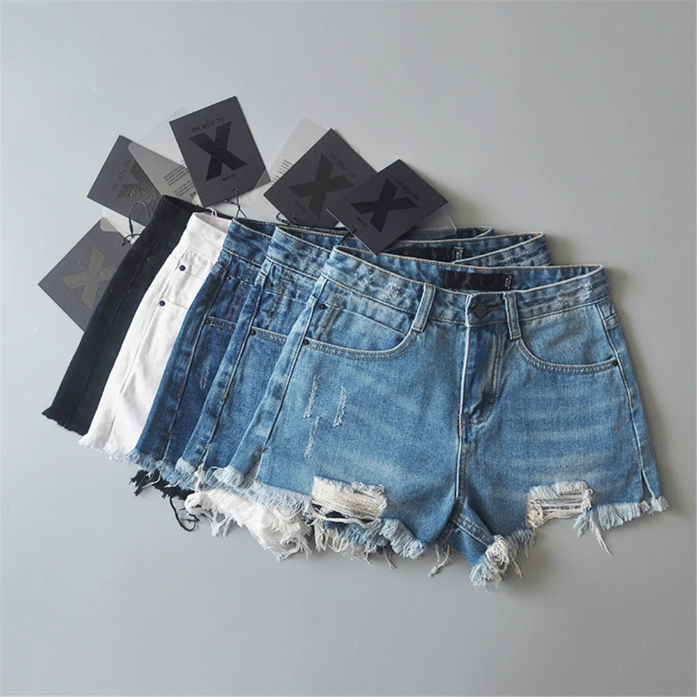 2024 Summer denim shorts for women black jeans shorts women distressed short mujer white jean shorts ripped y2k streetwear