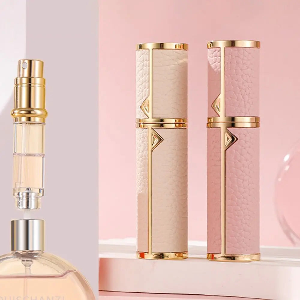 Fashion PU Leather Perfume Bottle Lychee Pattern 5ml Spray Bottle Bottom Filling Empty Parfume Atomizer Bottle Woman