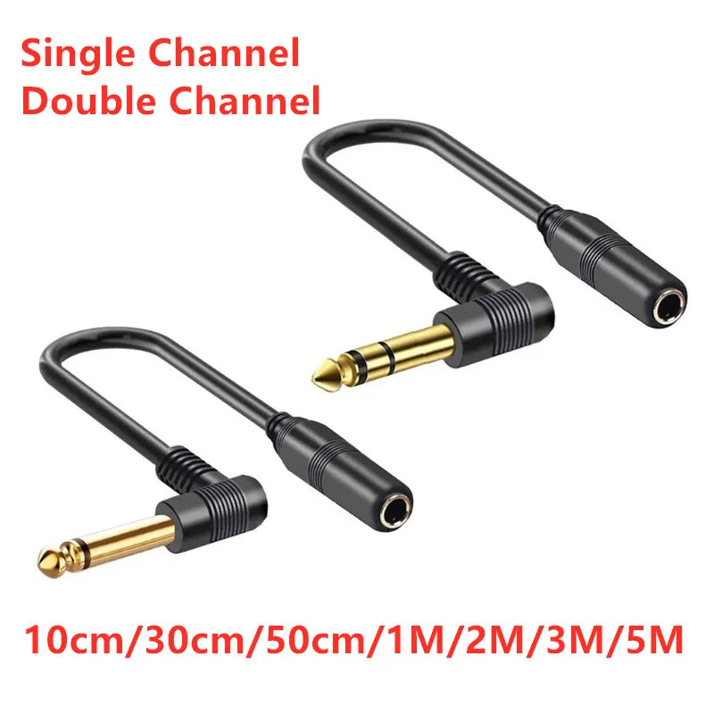 Right Angle 90 Degree 6.35mm Male to Female Extension Audio Cord 1/4 Inch TS Mono Jack TRS Stereo Cable for Guitar Bass Mixer