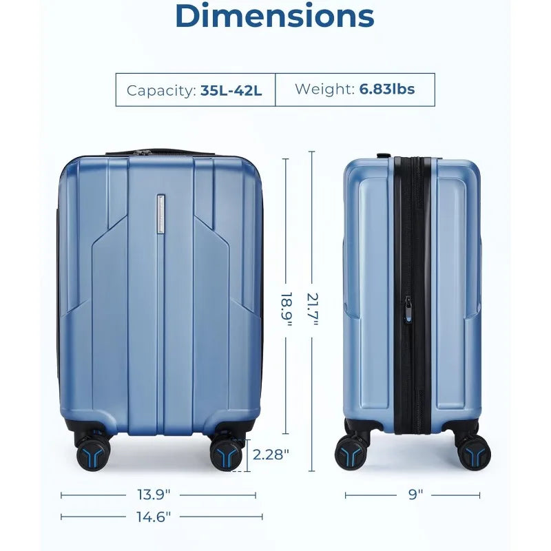 Carry On Luggage 22x14x9 Airline Approved, 1OO% PC Hardside Expandable Luggage with TSA Lock, 20 Inch Travel Suitcase