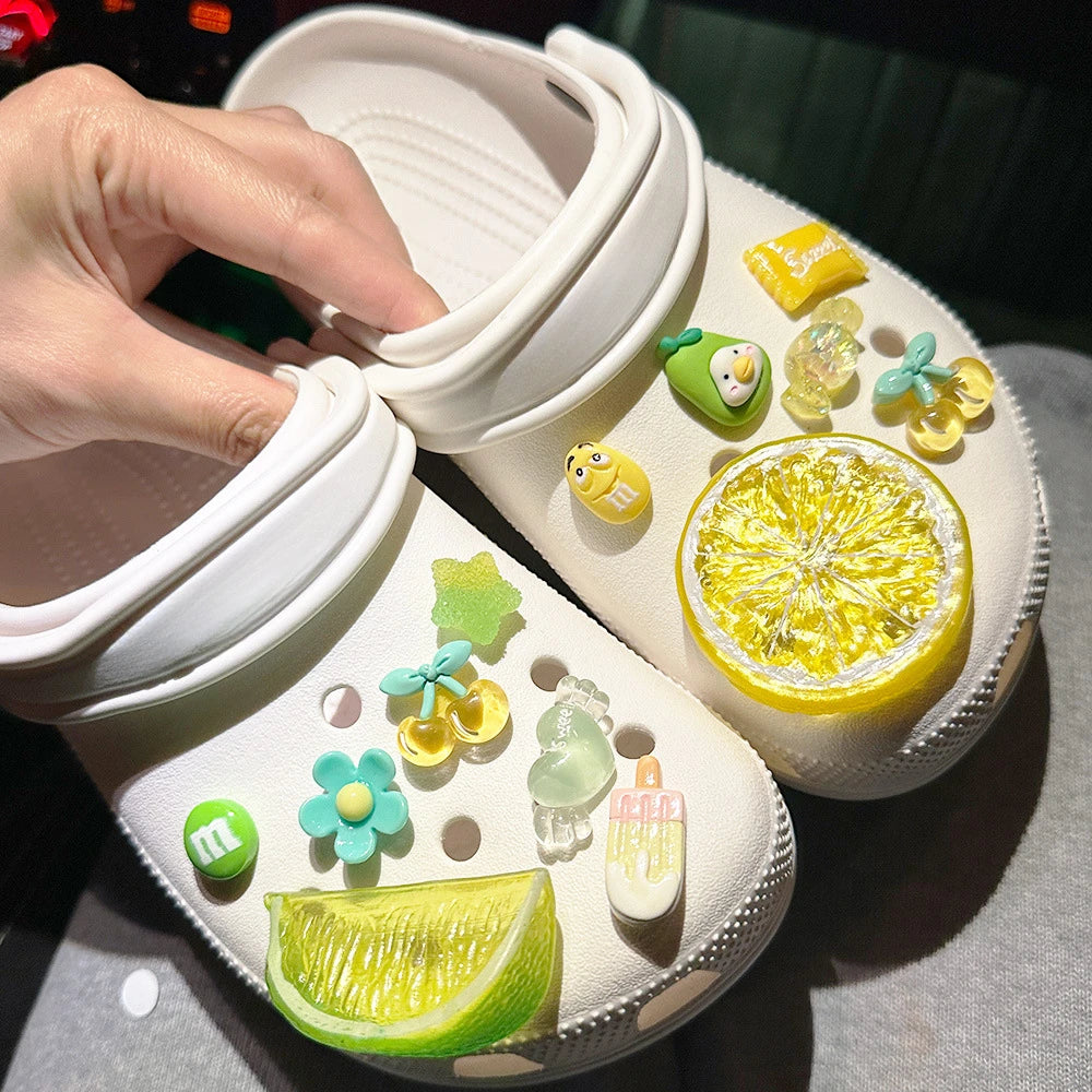 Shoe Charm DIY 3D Crystal Green Orange Lemon Shoe Decorations Accessories Charms for Clogs Bogg Bag Slides Sandals