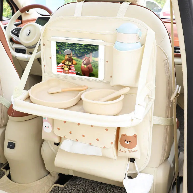 Car Seat Back Storage Bag Rear Seat Dining Table Foldable Car Storage Bucket Multifunctional Car Storage Hanging Bag Accessories