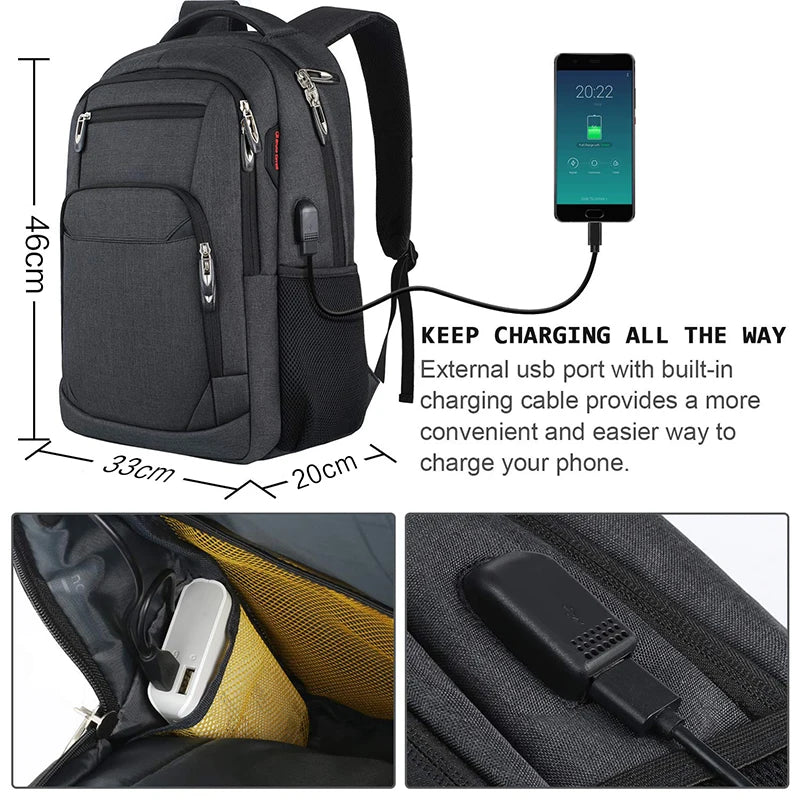 Men's Travel Backpack Mochila Multifuncional 17''Laptop Backpack W/USB Business Bag Oxford Outdoor Waterproof Backpack Mochila