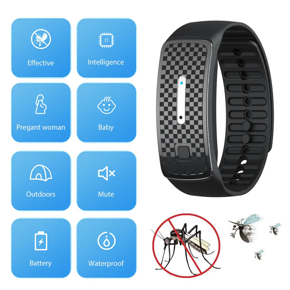 Anti Mosquitoes Bite Wristband Outdoor Repeller Bugs Ultrasonic Mosquitoes Repeller Bracelet USB Charging Smart Wrist Watch