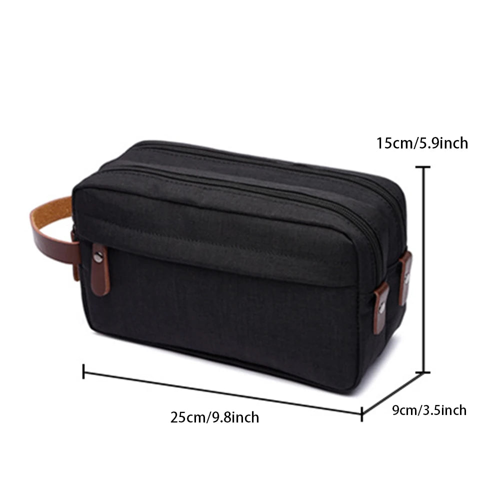 New Casual Canvas Cosmetic Bag with Leather Handle Travel Men Wash Shaving Women Toiletry Storage Waterproof Organizer Bag 2023