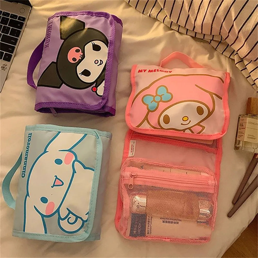 Sanrio Cosmetic Bags Hellokitty Foldable Storage Bags Portable Makeup Case for Traveling Cinnamorol Large-Capacity Tote Handbags