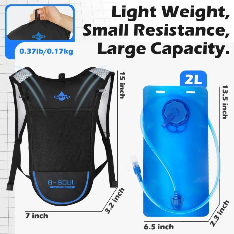 Hydration Backpack Pack W/ 2L Hydration Bladder Lightweight Breathable Water Backpack 3 Layer Pockets for Hiking Running Cycling