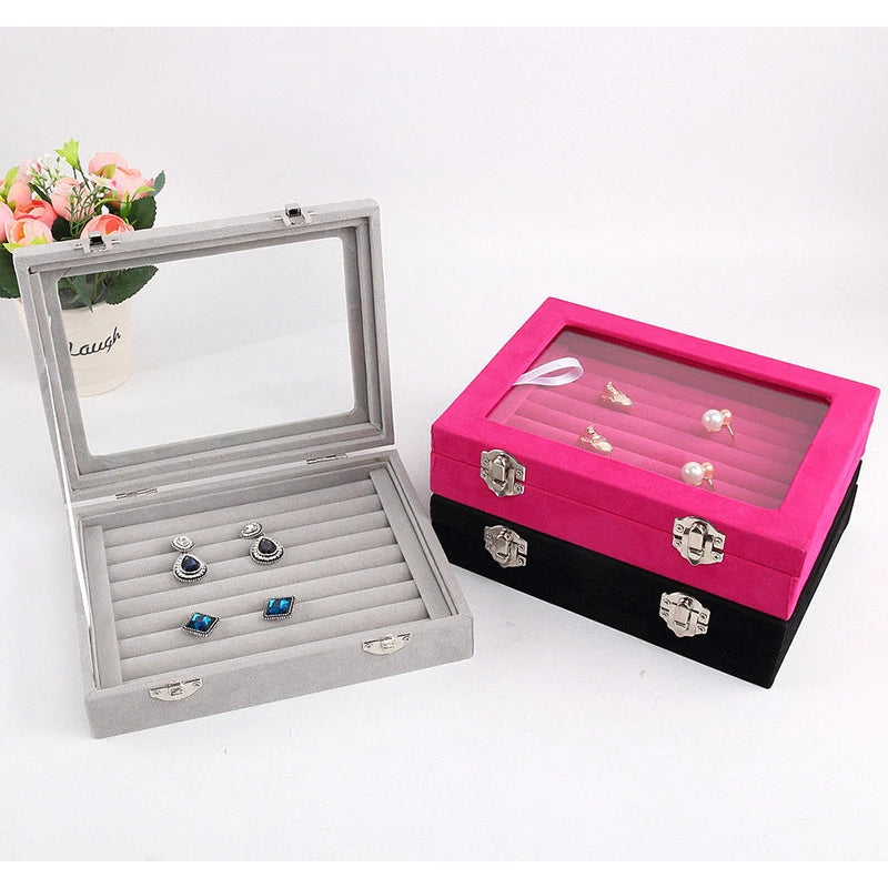 Velvet Rrings Box Jewelry Display Casket Storage Organizer Ring Earrings Box  Case Jewelry Box