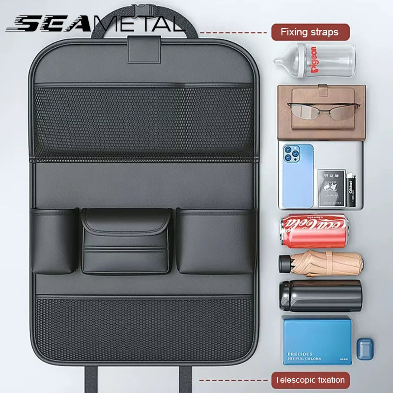 SEAMETAL Car Seat Back Organizer Auto Back Seat Storage Bag with Foldable Table Tray Tablet Holder Tissue Box Car Accessories