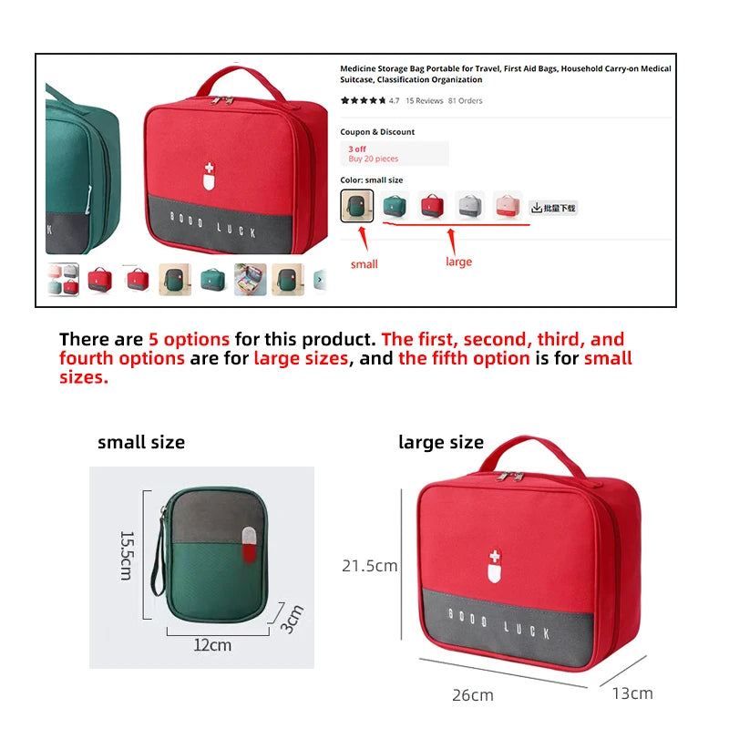 Medicine Storage Bag Portable for Travel, First Aid Bags, Household Carry-on Medical Suitcase, Classification Organization