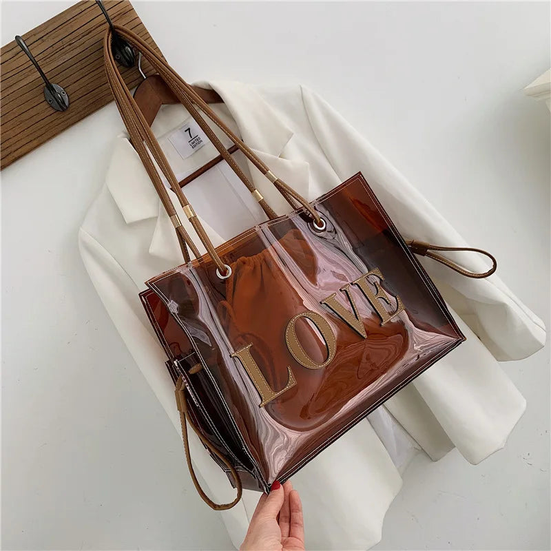 NEW Women Summer Transparent Jelly Bag Female Large Capacity Single Shoulder Commuter Tote Bag