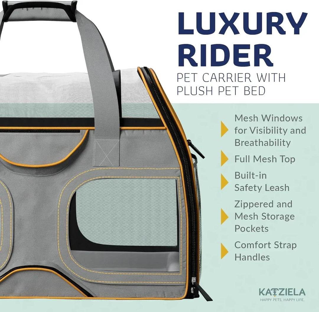 Katziela Rolling Pet Carrier - Airline Compliant with Removable Wheels - TSA Approved for Small Dogs and