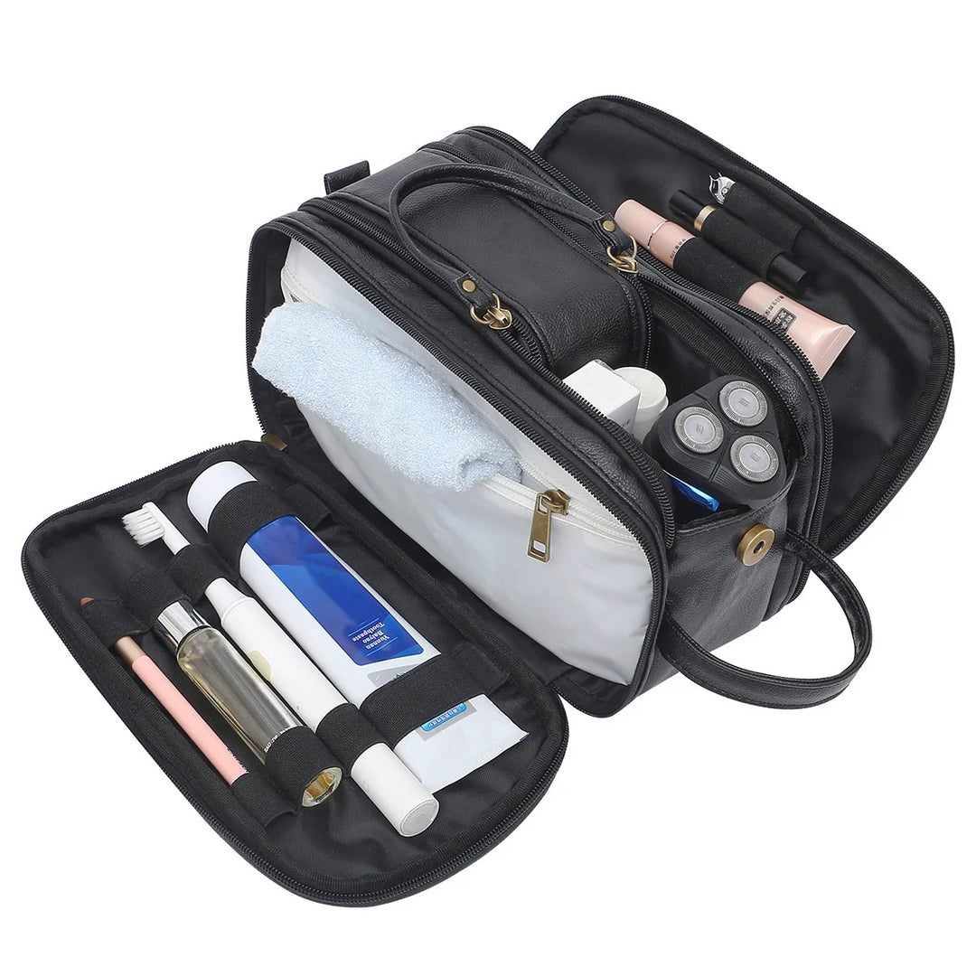 High-capacity Soft PU Leather Toiletry Bag Portable Waterproof Travel Makeup Bags for Women‘s Men’s 2024