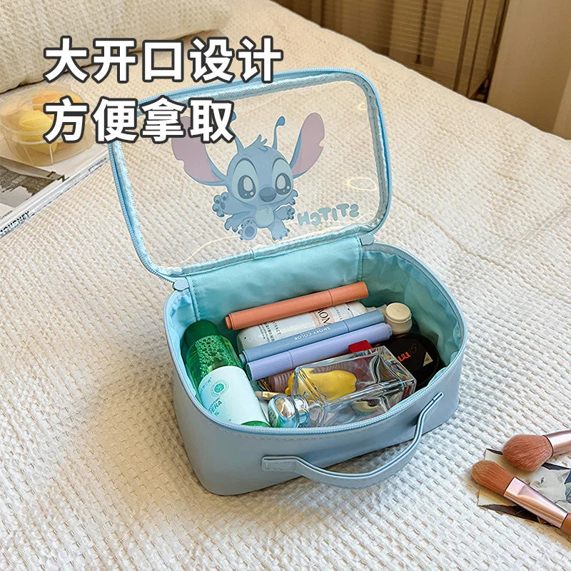 Disney Cartoon Stitch Clear Makeup Bag Kawaii Large Capacity Toiletries Storage Bag Portable Travel Tote Bags for Girls