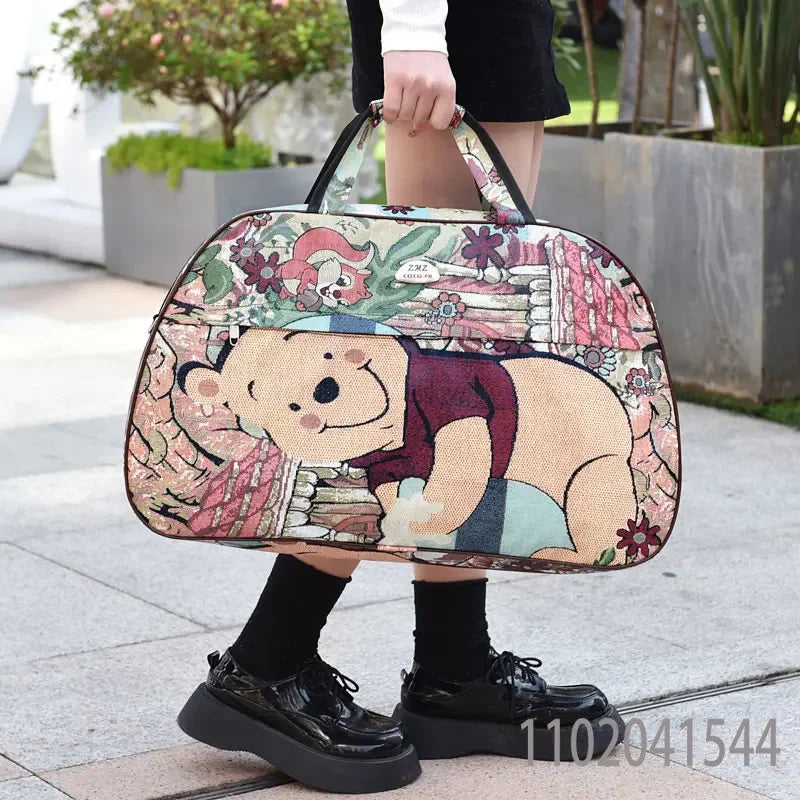 Disney Luggage Bag Waterproof Durable Large Capacity Winnie The Pooh Travel Gym Bag High Quality Unisex Tote Bag for Women Girl