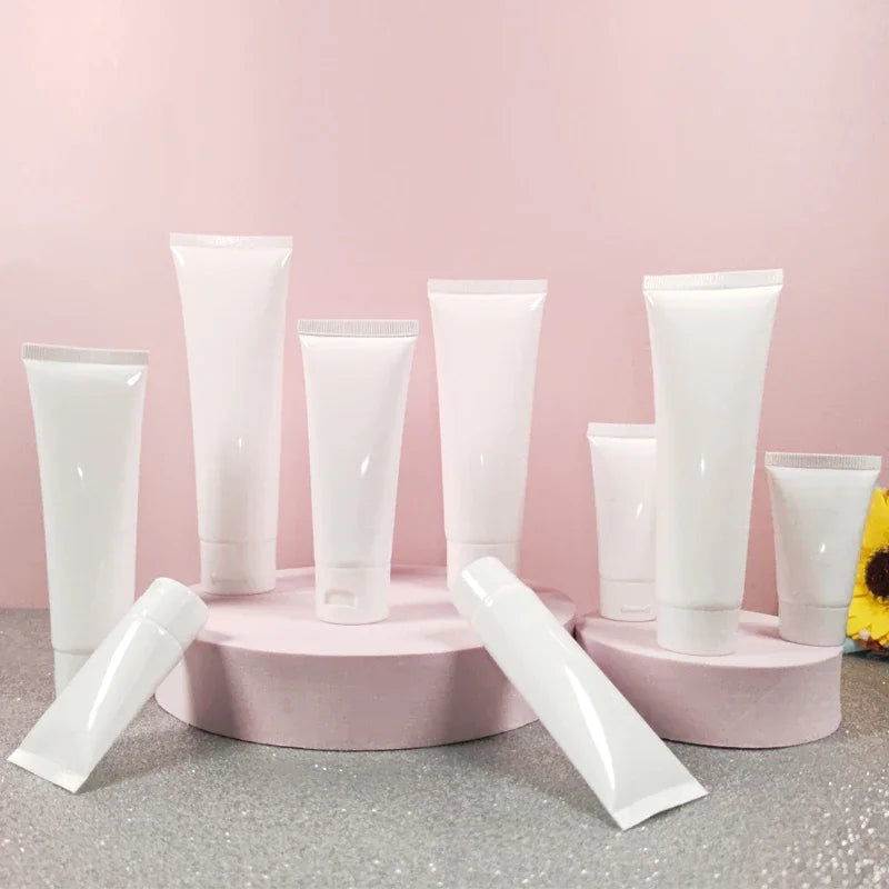 10PCS Empty 10ml-100ml White Plastic Travel Cosmetic Soft Tubes Bottles  Reusable Containers For Hand Lotion Shampoo Creams