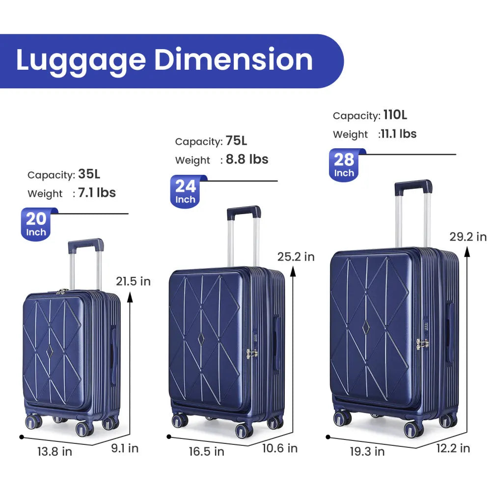 Luggage Sets 3 Piece(20/24/28), Expandable Carry On Luggage with TSA Lock Airline Approved, 100% PC Hard Shell and Lightweight