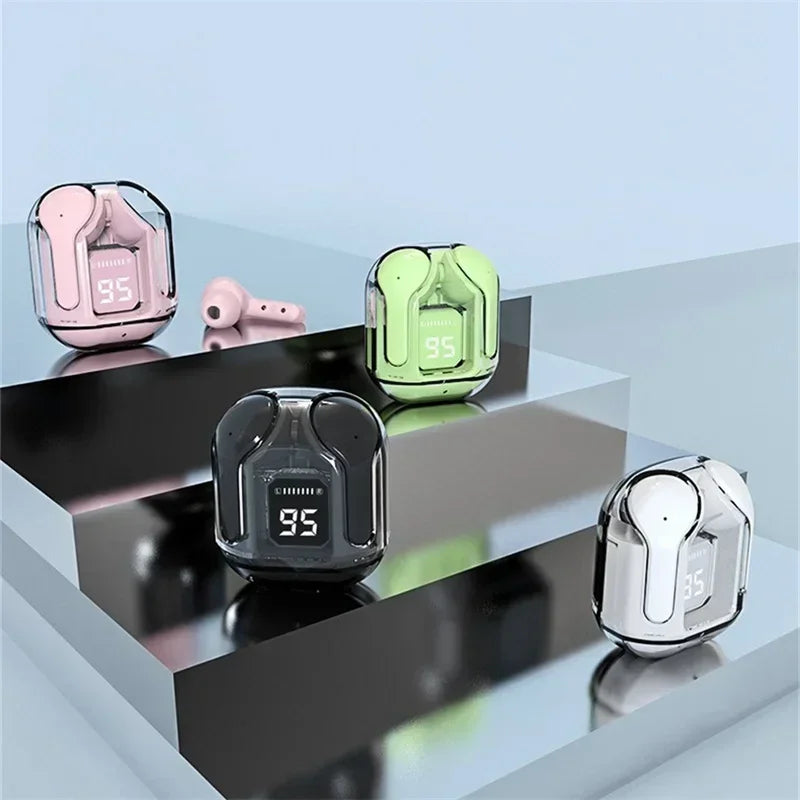 5PCS MOUIMI T2 Transparent Earphone Wireless Bluetooth 5.3 Headphone LED Power Display Headset HIFI Stereo HD Mic Call Earbuds