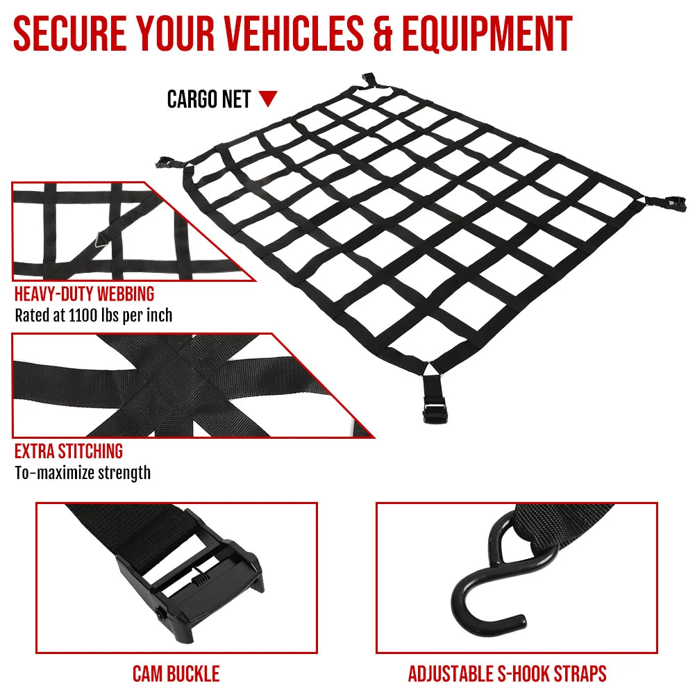 Car Universal Truck Cargo Roof Rack Trailer Net Extend Mesh Cover Rooftop Mesh Luggage Carrier Storage SUV Pickup Accessories