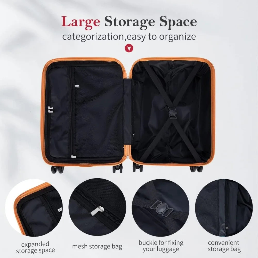 Luggage Sets 3 Pieces Carry on Suitcase Hardshell Lightweight Travel with Double Spinner Wheels Locks TSA Approved (Orange)