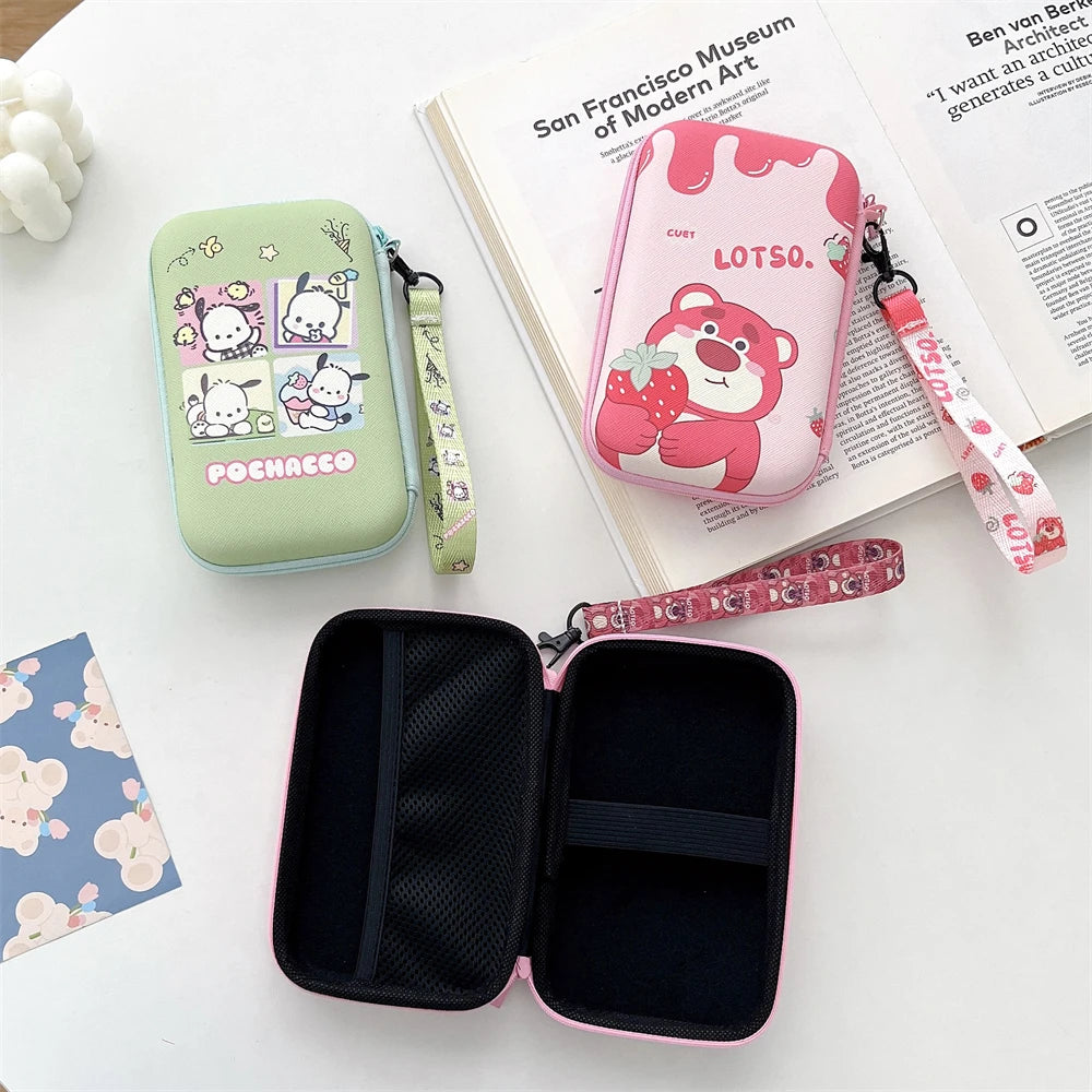 Portable Hard Drive Bag For Earphone Cable Charger U Disk Organizer Hello Kitty Kuromi Cinnamoroll Stellalou Stitch Storage Box