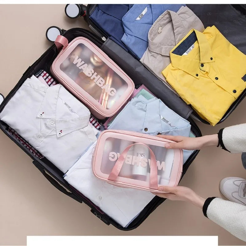 PU Women Travel Storage Bag Cosmetic Bag Makeup Bag Travel Organizer Bags Waterproof Washbag Transparent Cosmetic Cases