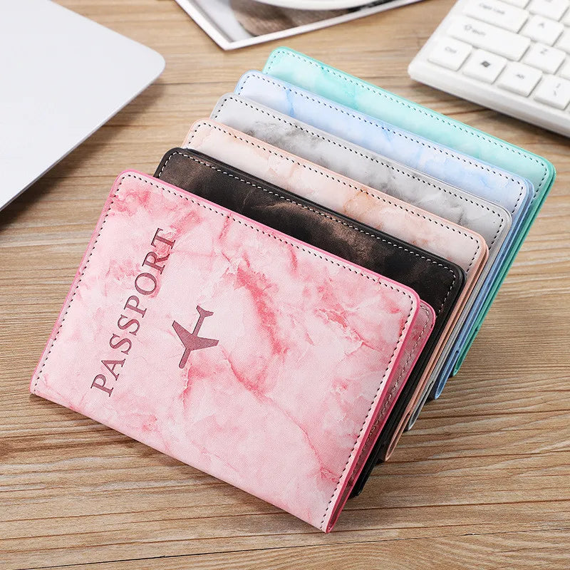 Fahsion Marble Passport Cover for Women Travel Passport Case Leather Pink Cute Passport Wallet Purse Girl Passport Holder