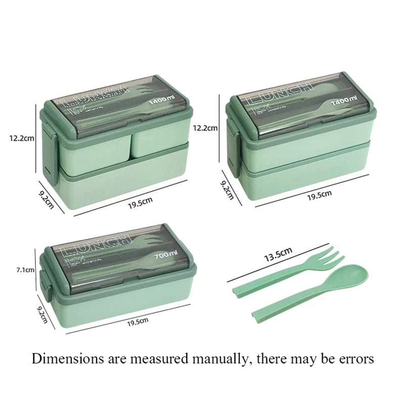 2 Layer Portable Leakproof Snack Lunch Bento Box Kid Student Microwave Dinnerware Fork Spoon Set Food Storage Container Office